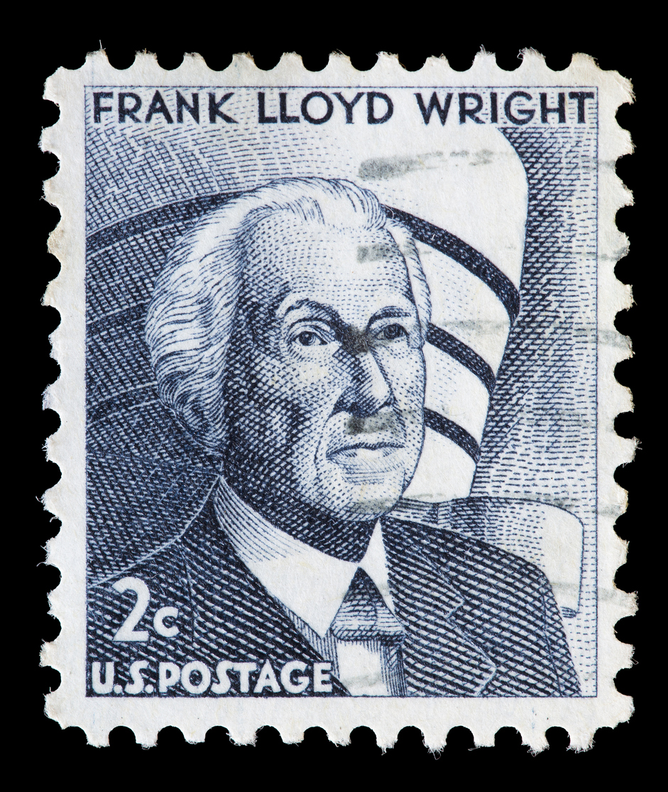 united states used postage stamp showing frank lloyd wright-